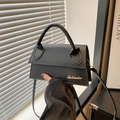 Mattschwarze Mini-Handtasche mit gewölbtem Griff und goldenem Schriftlogo - Schwarz