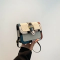 Bolso bandolera para mujer con diseño geométrico en bloque de colores azul y marrón - Azul