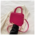 Modern fuchsia square handbag with quilted rhombus pattern and crossbody strap - Rose Pink