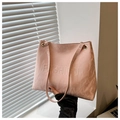 Pink faux leather tote bag with FASHION embossing and dual shoulder straps - Pink