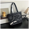 Borsa tote nera di grande capacità con stampa di orso e mini portamonete - Nero