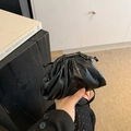 Glossy black pleated cloud bag with drawstring handle for summer fashion style - Black