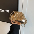 Metallic gold ruched cloud bag with adjustable shoulder strap for elegant styling - Gold