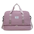 Quilted pink travel bag with separate shoe compartment and adjustable shoulder strap - Elegant Purple