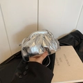 Metallic silver ruched cloud bag with drawstring design and slim shoulder strap - Silver