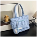 Borsa tote azzurra capiente con stampa di orsetto e mini pochette coordinata - Blu