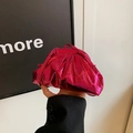 Metallic hot pink ruched cloud bag with adjustable drawstring strap for women - Rose Pink