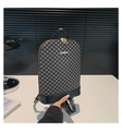 Women's vintage printed backpack in dark brown monogram faux leather with gold zippers - Black