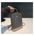 Retro letter pattern backpack with light brown leather trim and gold JINGPIN metal logo - Khaki