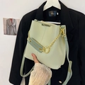 Light green vintage bucket bag with gold chain strap and FASHION & YW lettering - Green