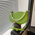 Fashionable light green crescent underarm bag with pearl chain and heart metal charms - Green