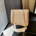 Geflochtene Kettentasche in Beige aus Stroh mit goldenen Metallriemen - Stroh Weiß