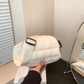Minimalist white quilted puffer crossbody bag with grid pattern and nylon strap - White