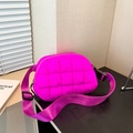 Vibrant pink quilted crossbody cloud bag with adjustable strap and checkered stitching - Rose Red