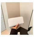 White woven texture long zipper wallet for women with golden metal hardware - White