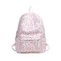 Japanese style white floral backpack with pink tulip pattern and adjustable straps - Pink