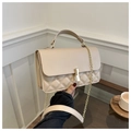 Chic beige quilted crossbody bag with golden twist lock and elegant chain strap - Khaki