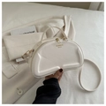 White semi-circular crossbody bag with geometric design and golden logo print - Off White