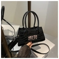 Black crocodile embossed leather handbag with pink embroidered letters and strap - Black