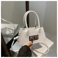White faux crocodile leather handbag with ZMIEBO embroidery and top handles - White