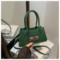 Dark green faux crocodile skin handbag with pink letter embroidery and handle - Green
