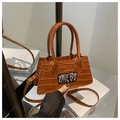 Brown crocodile embossed small square handbag with chic ZMIEBO embroidered patch - Brown
