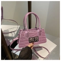 Lavender crocodile pattern handbag with ZMIEBO embroidery and adjustable shoulder strap - Purple