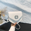 Elegant white PU crossbody bag with a round rhinestone buckle and adjustable strap - White