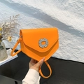 Chic bright orange shoulder bag with crystal buckle and smooth leather finish - Orange