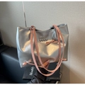 Borsa tote argento metallizzato con tracolle rosa e fiocchi dolci decorativi - Argento
