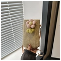 Stroh-Handytasche zum Umhängen mit rosa Plüschblume und Smiley-Detail-Dekor - Rosa