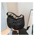 Bolso bandolera minimalista de nailon negro con cordón y correa ajustable - Negro