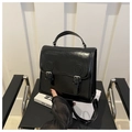 Cartable vintage en similicuir noir avec double boucle et finition brillante - Noir