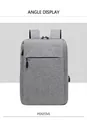 Vista frontale zaino grigio minimalista per laptop aziendale con porta di ricarica USB - Nero
