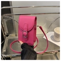 Handheld magenta synthetic leather phone bag with adjustable strap and metal buckle detail - Rose Pink
