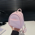 Mini sac à dos rose en cuir PU avec double fermeture éclair et poche frontale - Rose