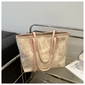 Close-up of pink graffiti print detail and premium PU leather straps on tote bag - Pink Without Pendant