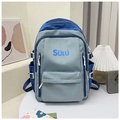 Zaino scolastico grigio-blu a blocchi di colore con scritta SULU e tasche a cerniera - Blu