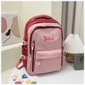 Rosafarben-dunkelroter Color-Block-Rucksack mit SÜLÚ-Logo und geräumigen Fächern - Rosa