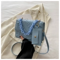 Light blue quilted crossbody bag with FASHION embossed letters and chain strap - Blue