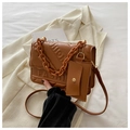 Brown quilted PU leather crossbody bag with chain and detachable coin purse accessory - Brown