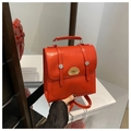 Detail of red PU leather backpack with cute dog patch and silver button accents - No Pendant (No Pendant Red)