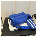 Blue Oxford cloth crossbody pillow bag with white stripes and small round pouch - Blue