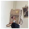 Khaki heart-shaped crossbody phone bag with adjustable strap and suede texture - Khaki