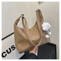Retro khaki brown tote bag with a white cloud charm and textured leather finish - Brown