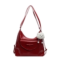 Borsa tote rossa in pelle lucida con tasca a fiocco e ciondolo a nuvola di peluche - senza ciondolo / Borgogna