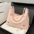 Pink tote bag with marble texture and silver butterfly charms in a premium gift box - Pink