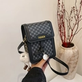 Chic grey monogram vertical mini bag with black leather trim and white plush toy pendant - Black With Pendant