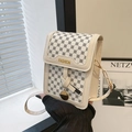 Creamy white crossbody phone bag with four-leaf clover pattern and gold fashion plate - White With Pendant