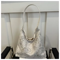 Sac hobo blanc en fausse fourrure avec jacquard papillon 3D gris et bouton magnétique - Vert